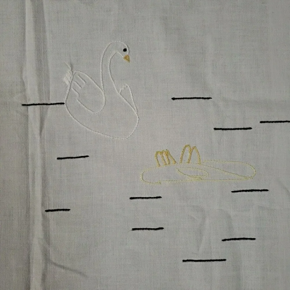Embroidered Table Runner Swans Lilly Pad Mint Green Rick Rack 25